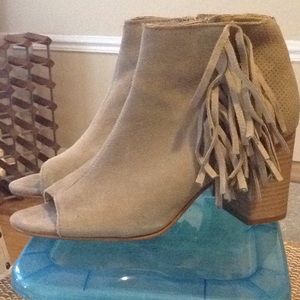 Suede peep toe bootie
